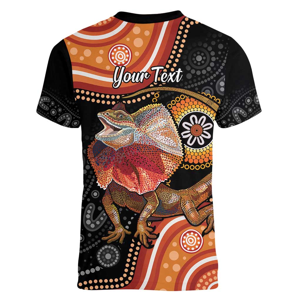Personalised Australia Frilled Lizard Women V-Neck T-Shirt Aboriginal Art