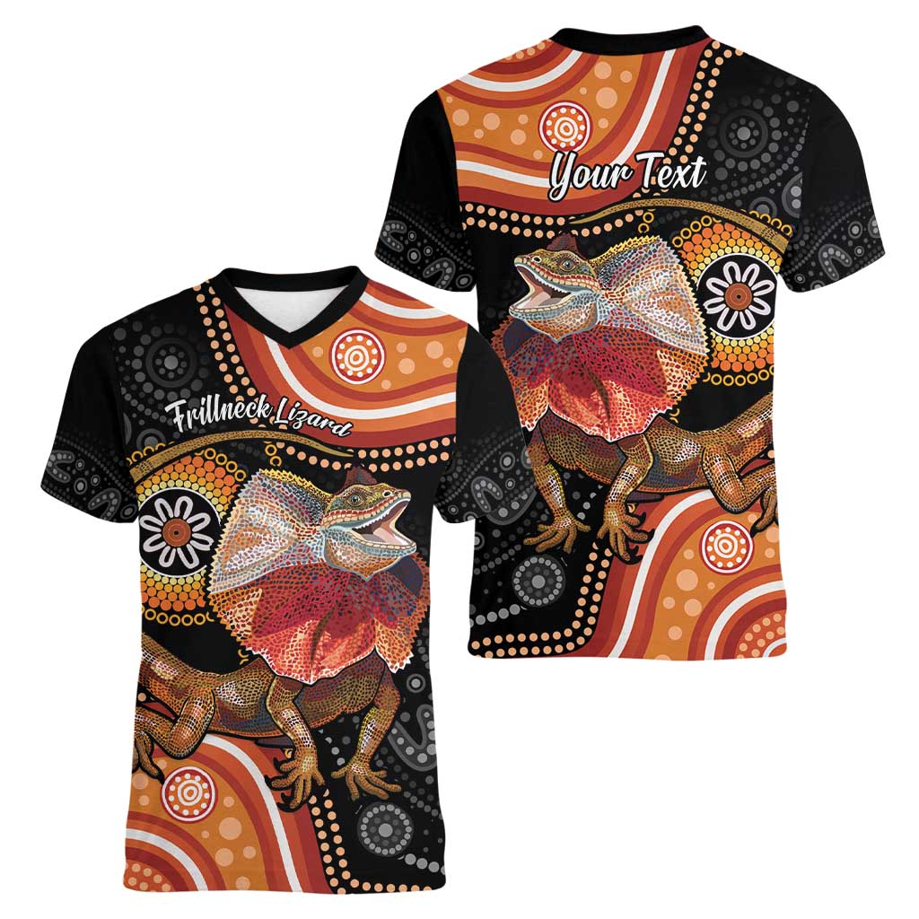 Personalised Australia Frilled Lizard Women V-Neck T-Shirt Aboriginal Art