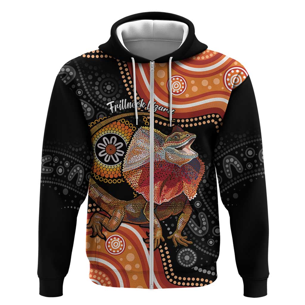 Personalised Australia Frilled Lizard Zip Hoodie Aboriginal Art
