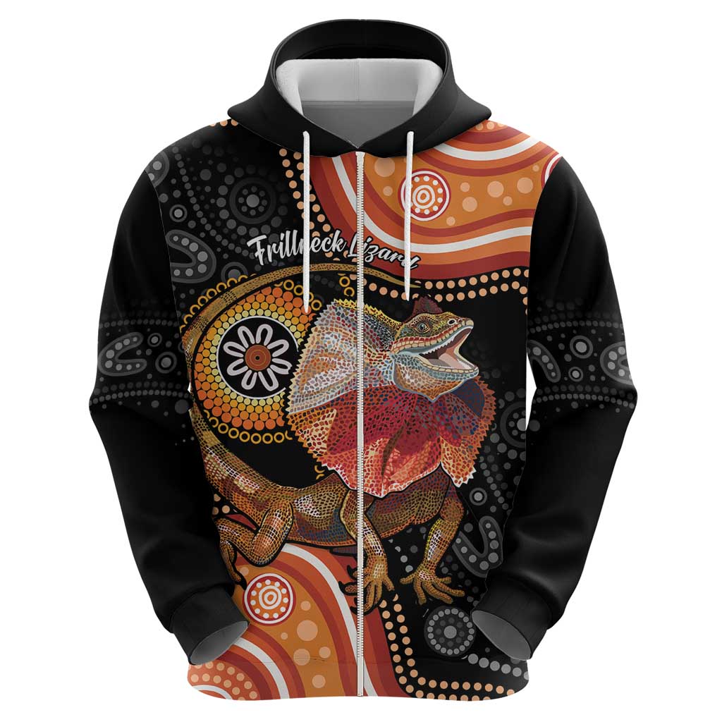 Personalised Australia Frilled Lizard Zip Hoodie Aboriginal Art