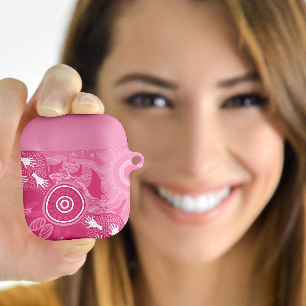 Australia Breast Cancer Awareness AirPods Case Pink Ribbon Manta Ray Aboriginal Art - Aussie Hoodie