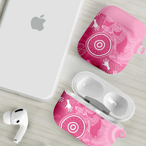 Australia Breast Cancer Awareness AirPods Case Pink Ribbon Manta Ray Aboriginal Art - Aussie Hoodie