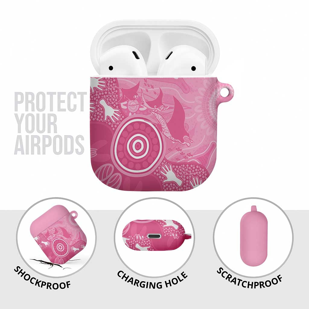 Australia Breast Cancer Awareness AirPods Case Pink Ribbon Manta Ray Aboriginal Art - Aussie Hoodie