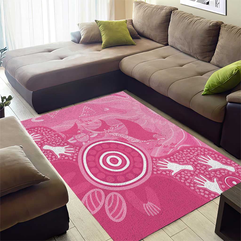 Australia Breast Cancer Awareness Area Rug Pink Ribbon Manta Ray Aboriginal Art - Aussie Hoodie