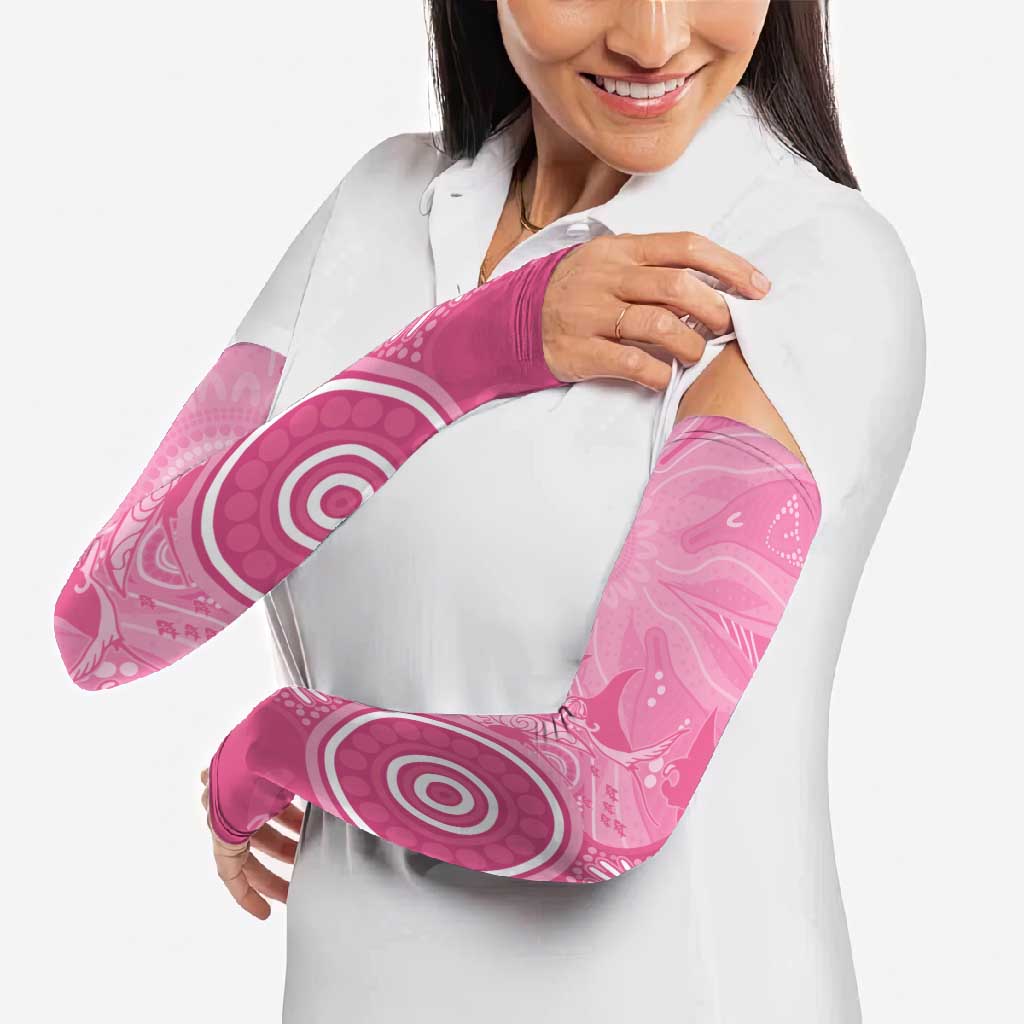Australia Breast Cancer Awareness Arm Sleeves Pink Ribbon Manta Ray Aboriginal Art - Aussie Hoodie