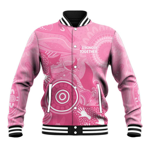 Australia Breast Cancer Awareness Baseball Jacket Pink Ribbon Manta Ray Aboriginal Art - Aussie Hoodie