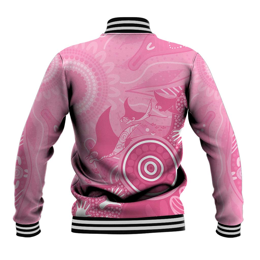 Australia Breast Cancer Awareness Baseball Jacket Pink Ribbon Manta Ray Aboriginal Art - Aussie Hoodie