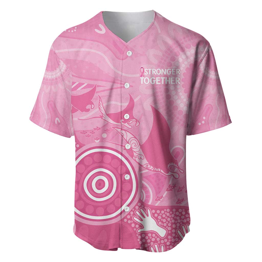 Australia Breast Cancer Awareness Baseball Jersey Pink Ribbon Manta Ray Aboriginal Art - Aussie Hoodie