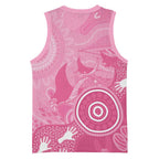 Australia Breast Cancer Awareness Basketball Jersey Pink Ribbon Manta Ray Aboriginal Art - Aussie Hoodie