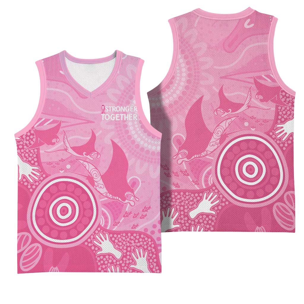 Australia Breast Cancer Awareness Basketball Jersey Pink Ribbon Manta Ray Aboriginal Art - Aussie Hoodie