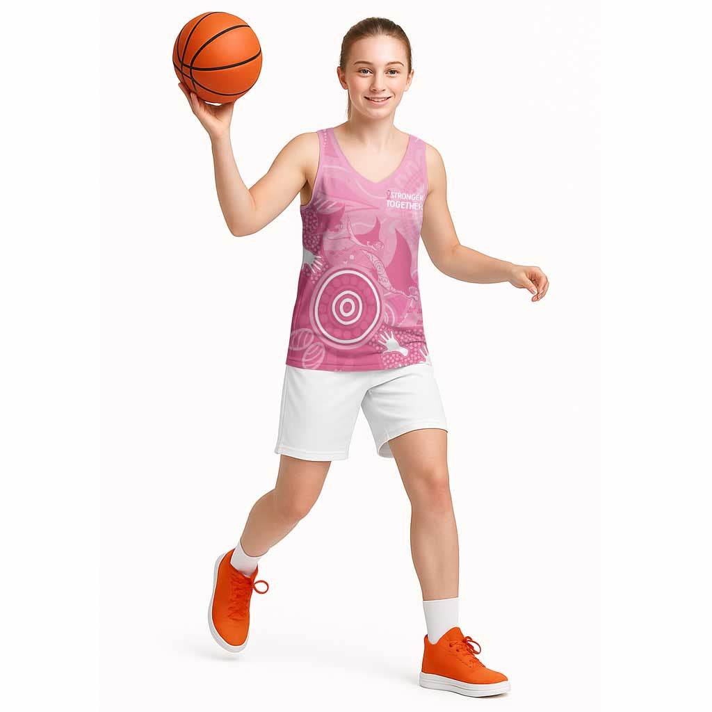 Australia Breast Cancer Awareness Basketball Jersey Pink Ribbon Manta Ray Aboriginal Art - Aussie Hoodie