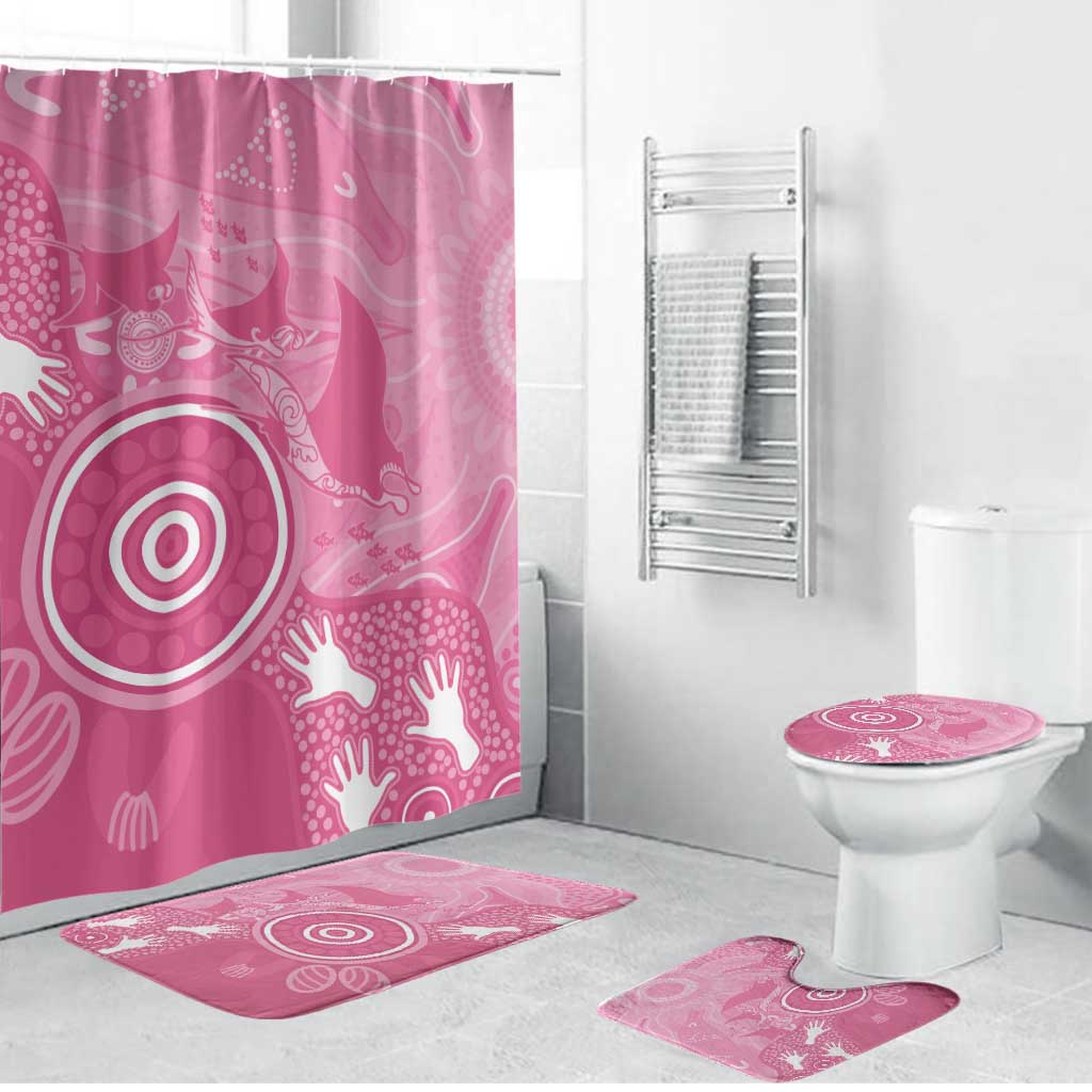Australia Breast Cancer Awareness Bathroom Set Pink Ribbon Manta Ray Aboriginal Art - Aussie Hoodie