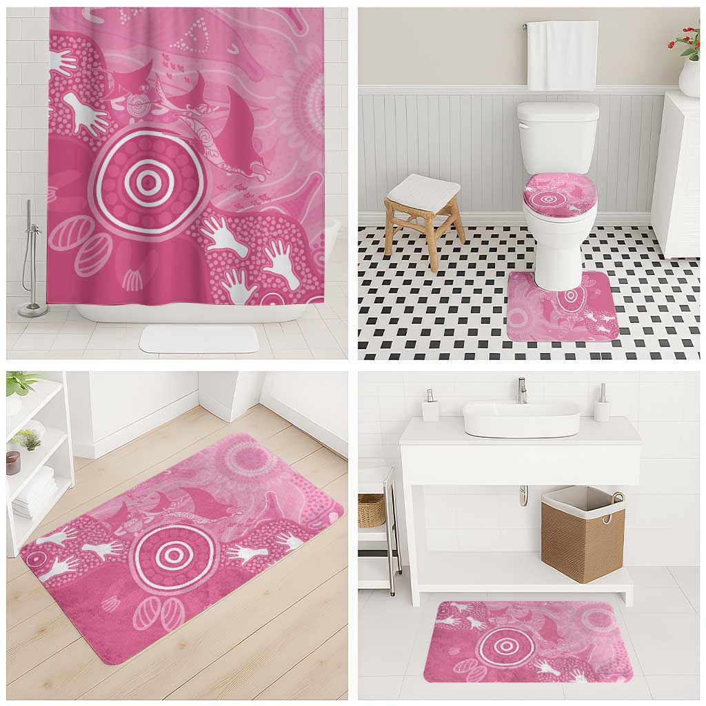Australia Breast Cancer Awareness Bathroom Set Pink Ribbon Manta Ray Aboriginal Art - Aussie Hoodie