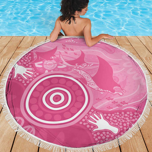 Australia Breast Cancer Awareness Beach Blanket Pink Ribbon Manta Ray Aboriginal Art - Aussie Hoodie