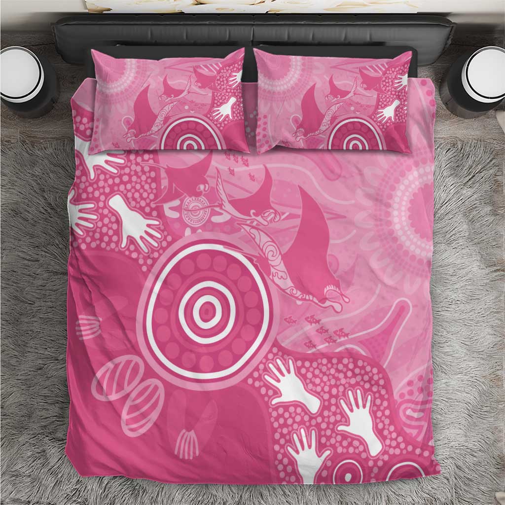 Australia Breast Cancer Awareness Bedding Set Pink Ribbon Manta Ray Aboriginal Art - Aussie Hoodie