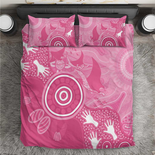 Australia Breast Cancer Awareness Bedding Set Pink Ribbon Manta Ray Aboriginal Art - Aussie Hoodie