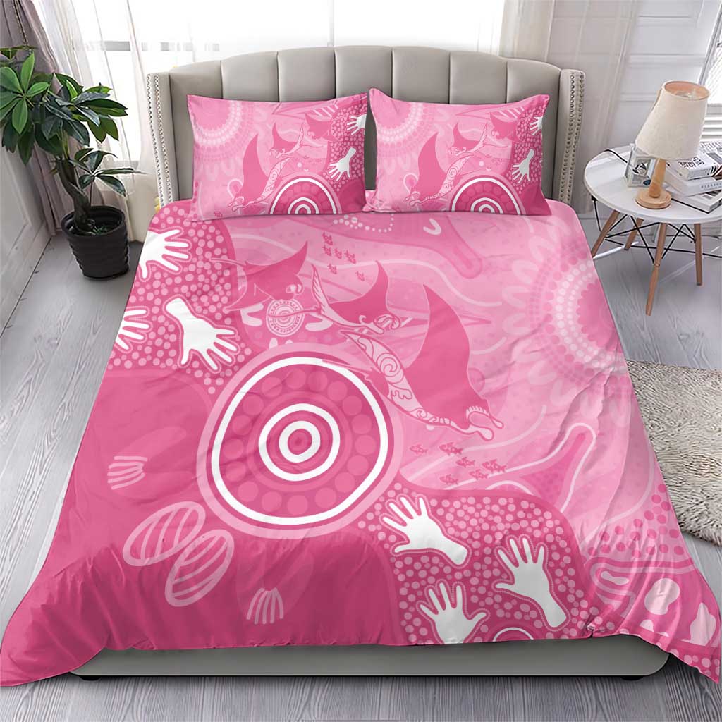 Australia Breast Cancer Awareness Bedding Set Pink Ribbon Manta Ray Aboriginal Art - Aussie Hoodie