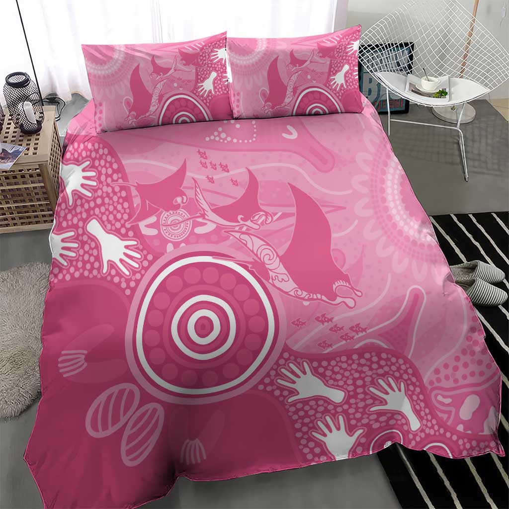 Australia Breast Cancer Awareness Bedding Set Pink Ribbon Manta Ray Aboriginal Art - Aussie Hoodie
