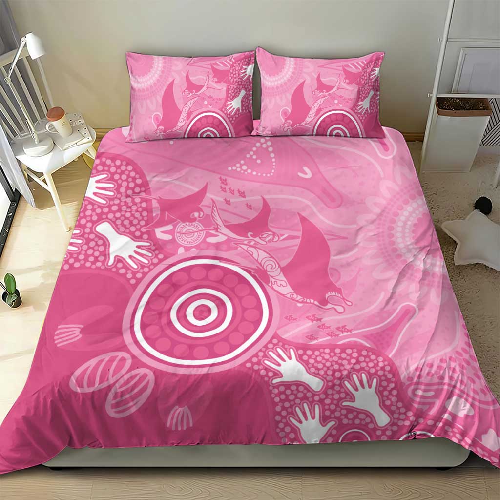 Australia Breast Cancer Awareness Bedding Set Pink Ribbon Manta Ray Aboriginal Art - Aussie Hoodie