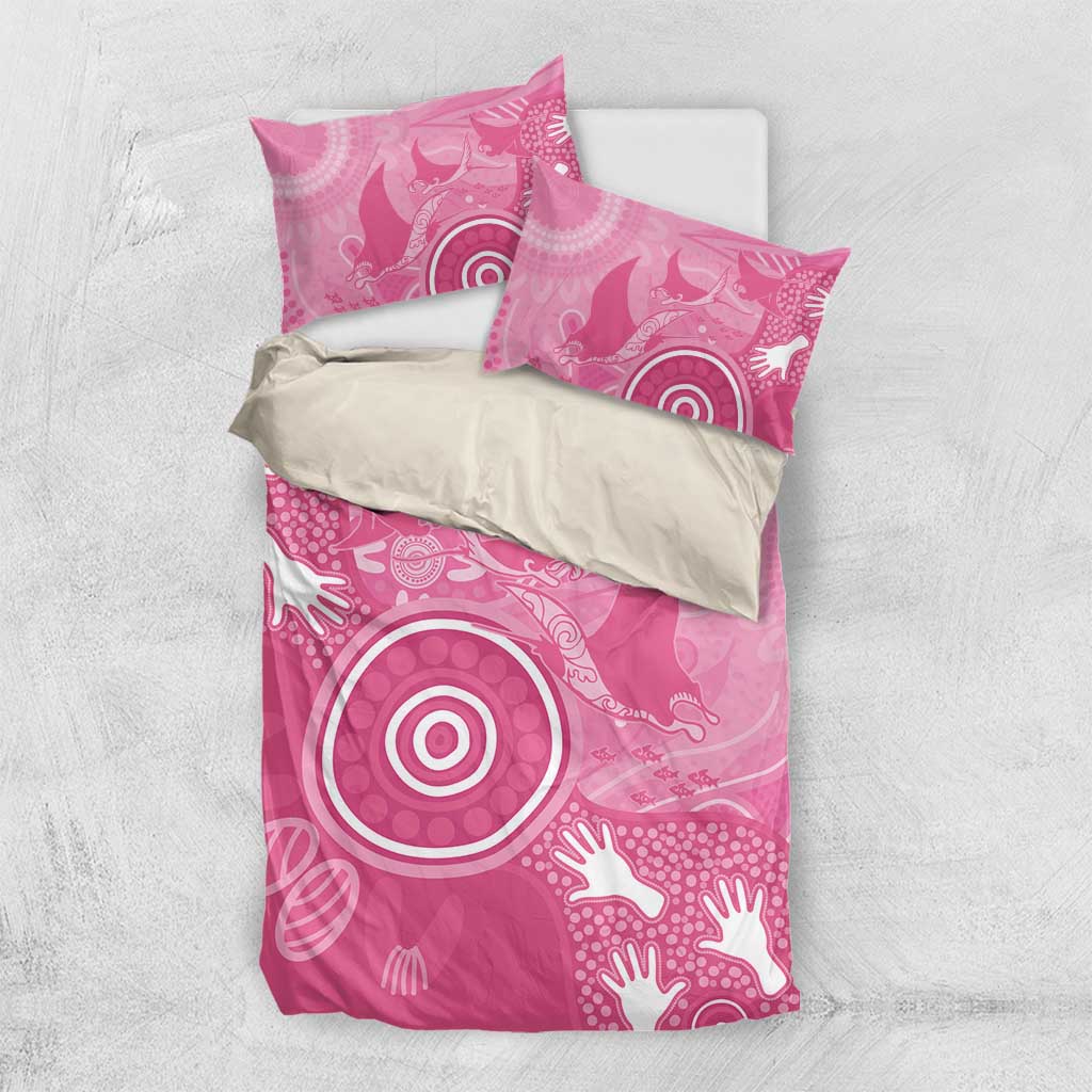 Australia Breast Cancer Awareness Bedding Set Pink Ribbon Manta Ray Aboriginal Art - Aussie Hoodie