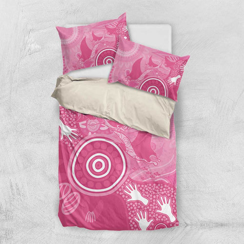 Australia Breast Cancer Awareness Bedding Set Pink Ribbon Manta Ray Aboriginal Art - Aussie Hoodie