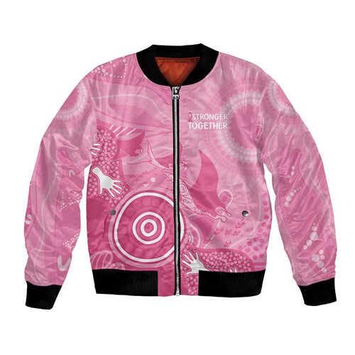 Australia Breast Cancer Awareness Bomber Jacket Pink Ribbon Manta Ray Aboriginal Art - Aussie Hoodie
