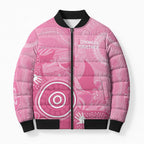 Australia Breast Cancer Awareness Bomber Puffer Jacket Pink Ribbon Manta Ray Aboriginal Art - Aussie Hoodie