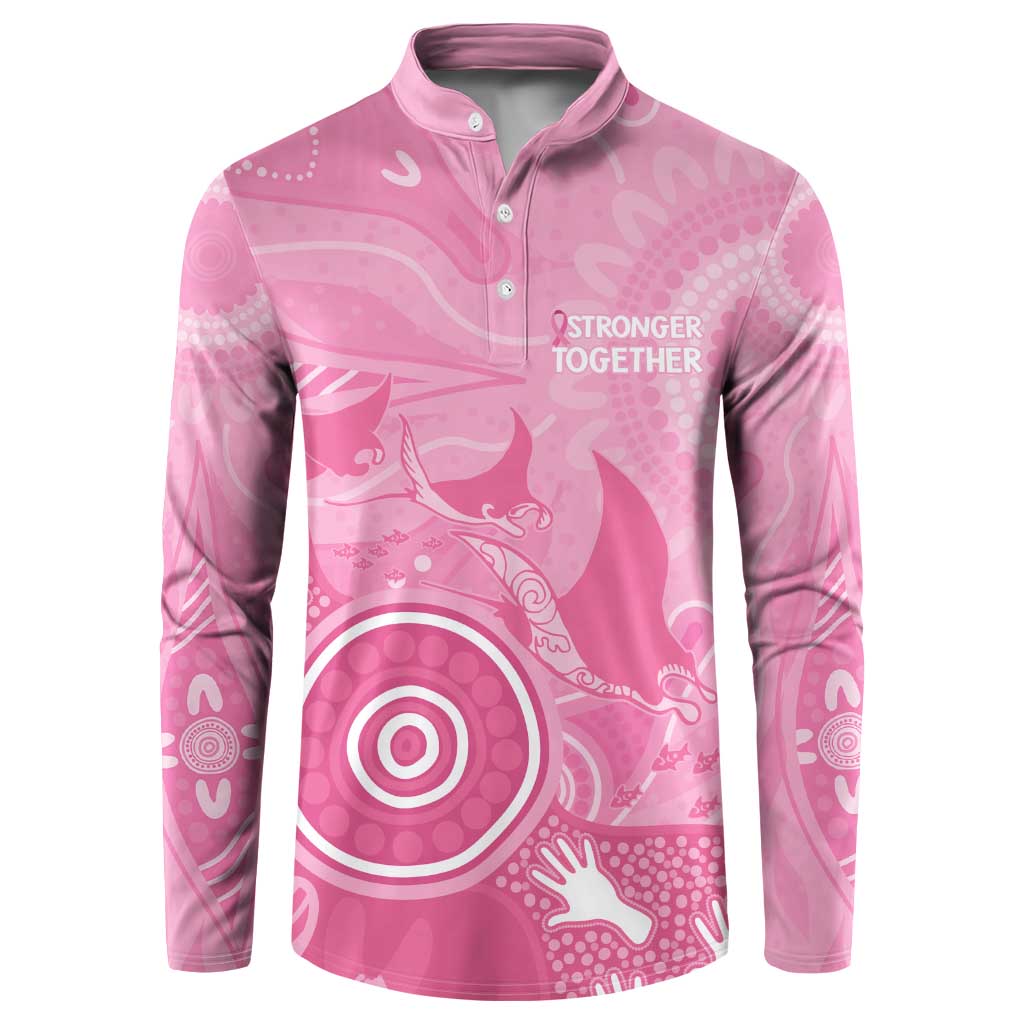 Australia Breast Cancer Awareness Button Sweatshirt Pink Ribbon Manta Ray Aboriginal Art - Aussie Hoodie
