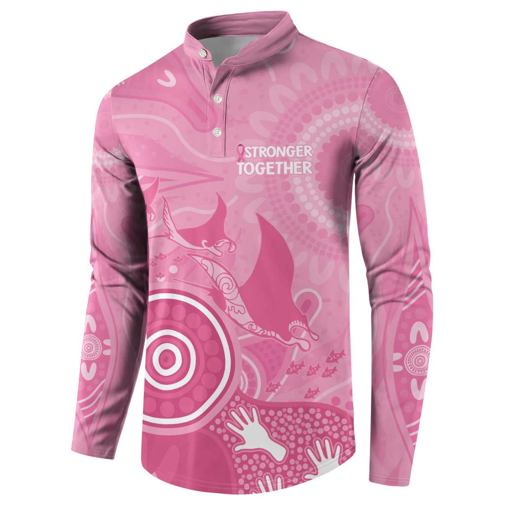 Australia Breast Cancer Awareness Button Sweatshirt Pink Ribbon Manta Ray Aboriginal Art - Aussie Hoodie