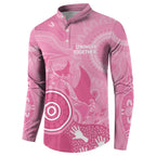 Australia Breast Cancer Awareness Button Sweatshirt Pink Ribbon Manta Ray Aboriginal Art - Aussie Hoodie