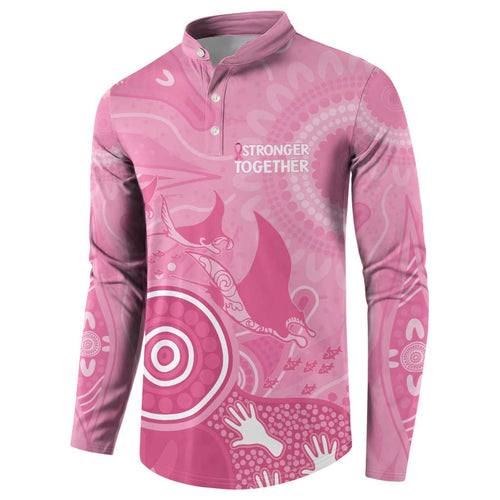 Australia Breast Cancer Awareness Button Sweatshirt Pink Ribbon Manta Ray Aboriginal Art - Aussie Hoodie