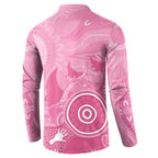 Australia Breast Cancer Awareness Button Sweatshirt Pink Ribbon Manta Ray Aboriginal Art - Aussie Hoodie
