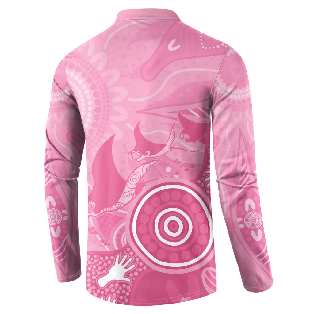 Australia Breast Cancer Awareness Button Sweatshirt Pink Ribbon Manta Ray Aboriginal Art - Aussie Hoodie