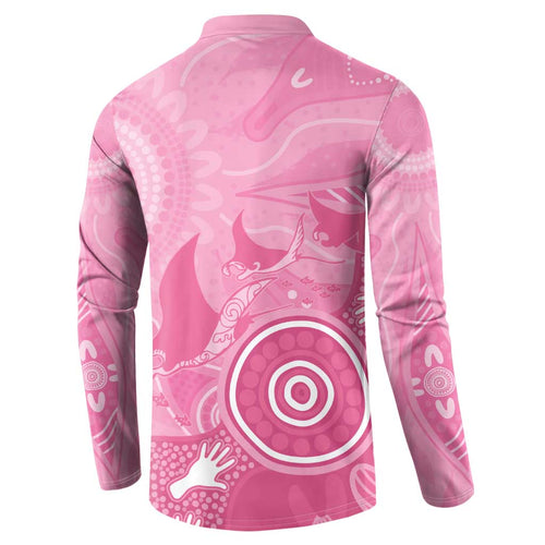 Australia Breast Cancer Awareness Button Sweatshirt Pink Ribbon Manta Ray Aboriginal Art - Aussie Hoodie