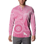 Australia Breast Cancer Awareness Button Sweatshirt Pink Ribbon Manta Ray Aboriginal Art - Aussie Hoodie