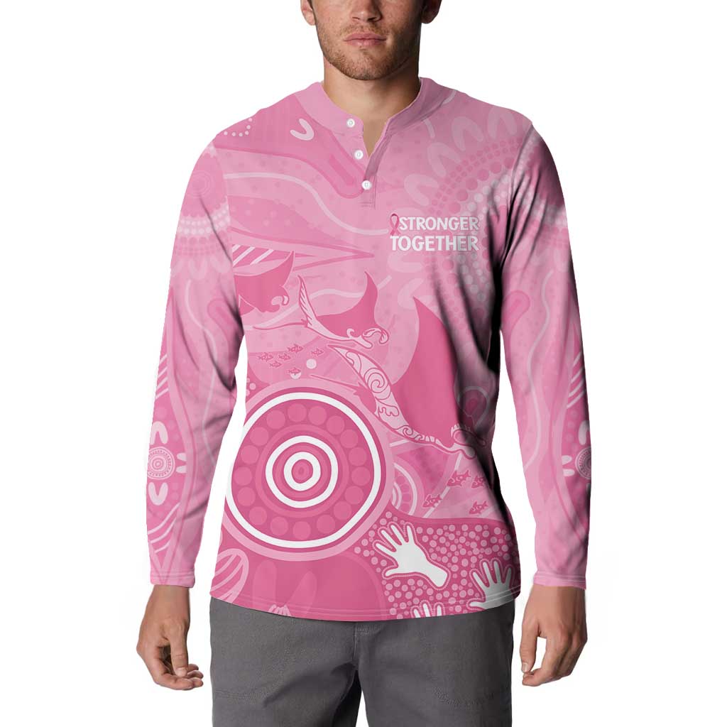 Australia Breast Cancer Awareness Button Sweatshirt Pink Ribbon Manta Ray Aboriginal Art - Aussie Hoodie