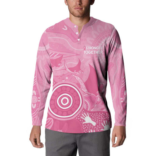 Australia Breast Cancer Awareness Button Sweatshirt Pink Ribbon Manta Ray Aboriginal Art - Aussie Hoodie