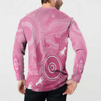 Australia Breast Cancer Awareness Button Sweatshirt Pink Ribbon Manta Ray Aboriginal Art - Aussie Hoodie