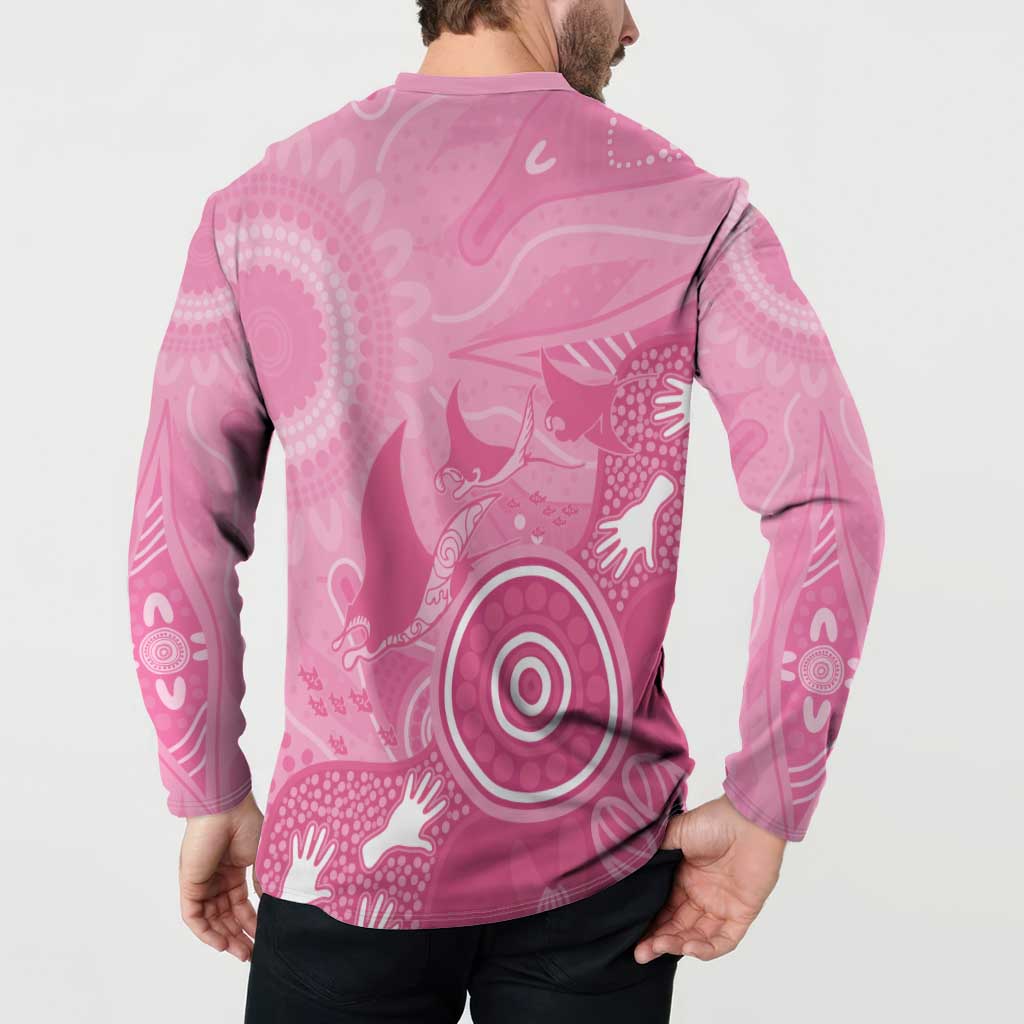Australia Breast Cancer Awareness Button Sweatshirt Pink Ribbon Manta Ray Aboriginal Art - Aussie Hoodie