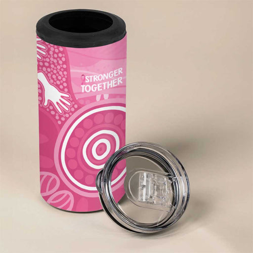 Australia Breast Cancer Awareness 4 in 1 Can Cooler Tumbler Pink Ribbon Manta Ray Aboriginal Art - Aussie Hoodie