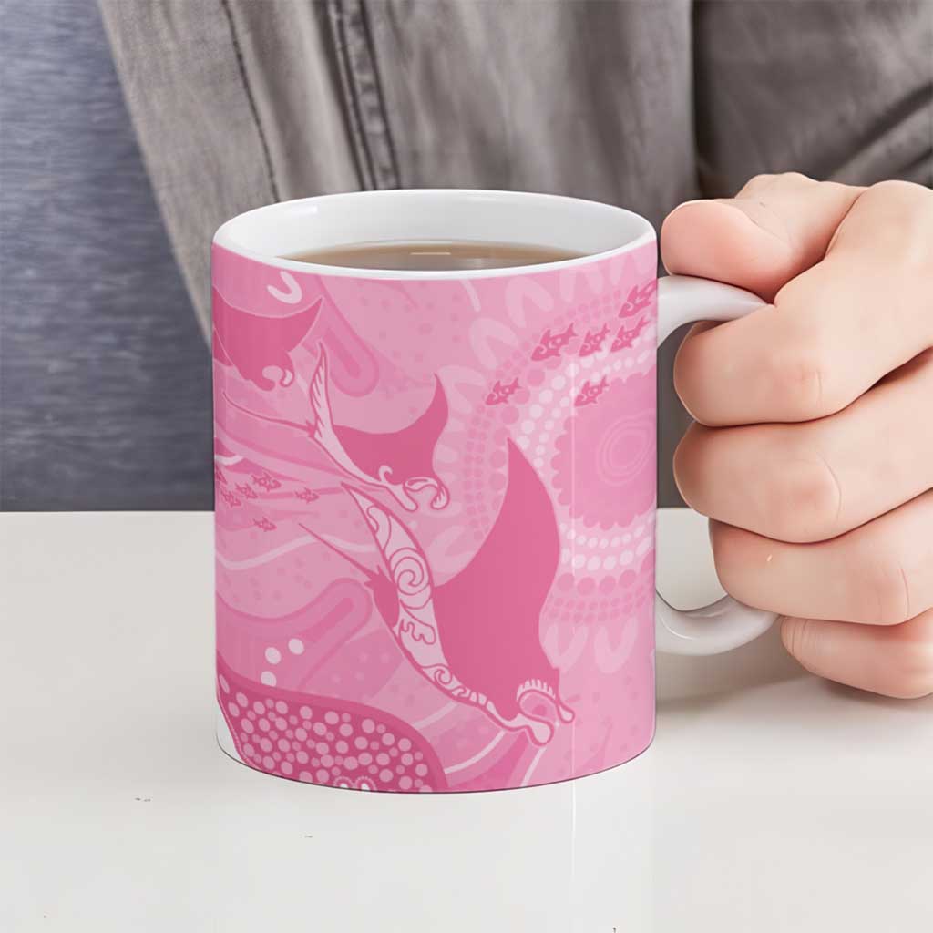 Australia Breast Cancer Awareness Ceramic Mug Pink Ribbon Manta Ray Aboriginal Art - Aussie Hoodie