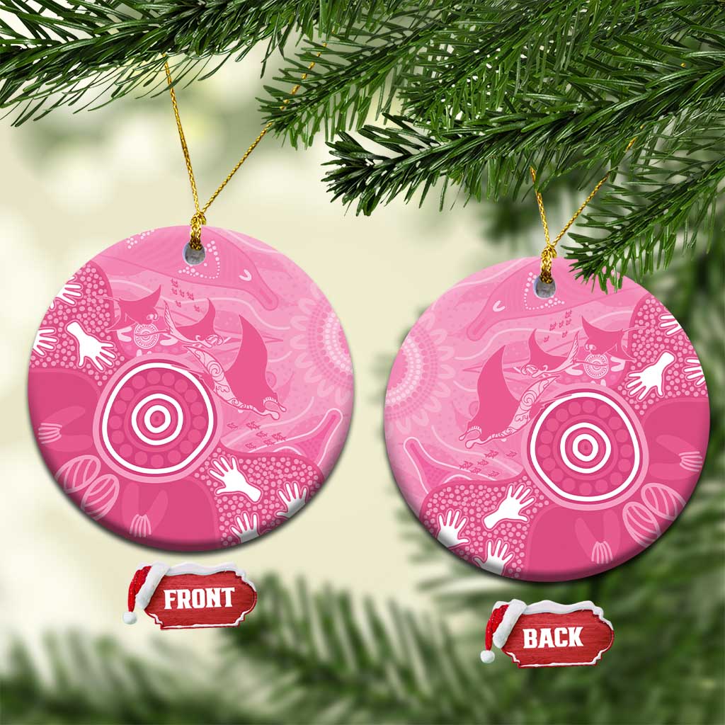 Australia Breast Cancer Awareness Ceramic Ornament Pink Ribbon Manta Ray Aboriginal Art - Aussie Hoodie