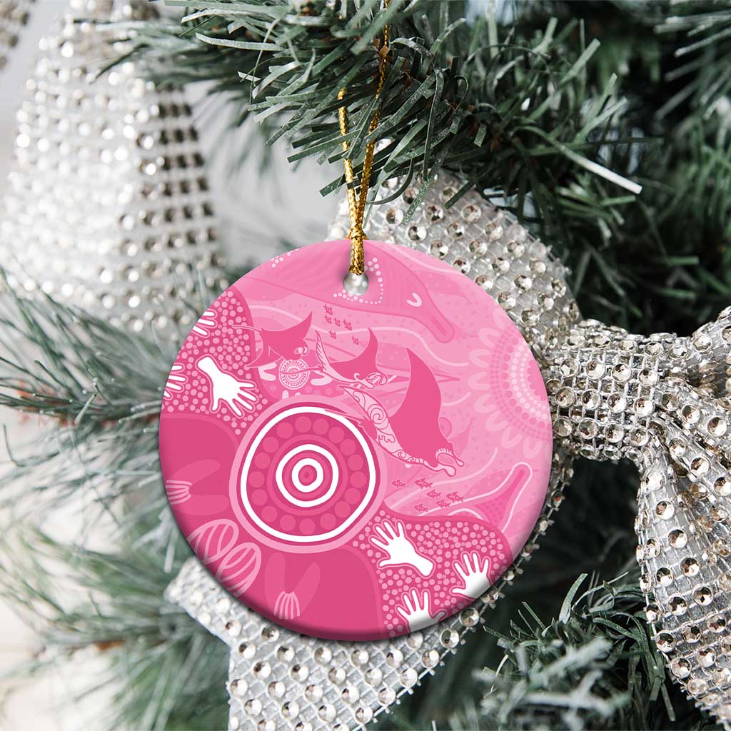 Australia Breast Cancer Awareness Ceramic Ornament Pink Ribbon Manta Ray Aboriginal Art - Aussie Hoodie