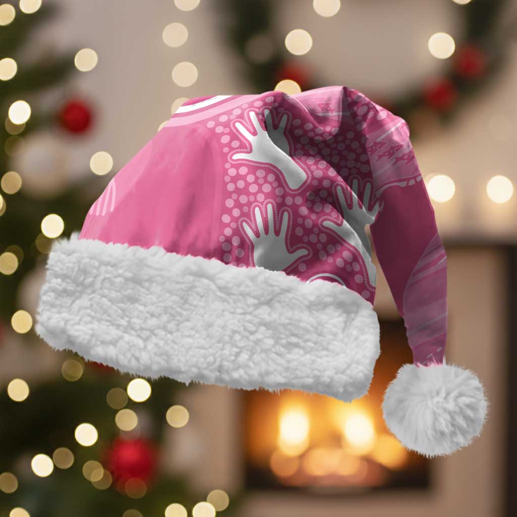 Australia Breast Cancer Awareness Christmas Santa Hat Pink Ribbon Manta Ray Aboriginal Art - Aussie Hoodie