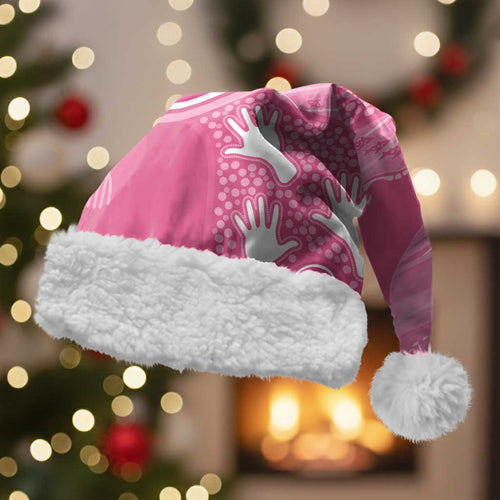 Australia Breast Cancer Awareness Christmas Santa Hat Pink Ribbon Manta Ray Aboriginal Art - Aussie Hoodie