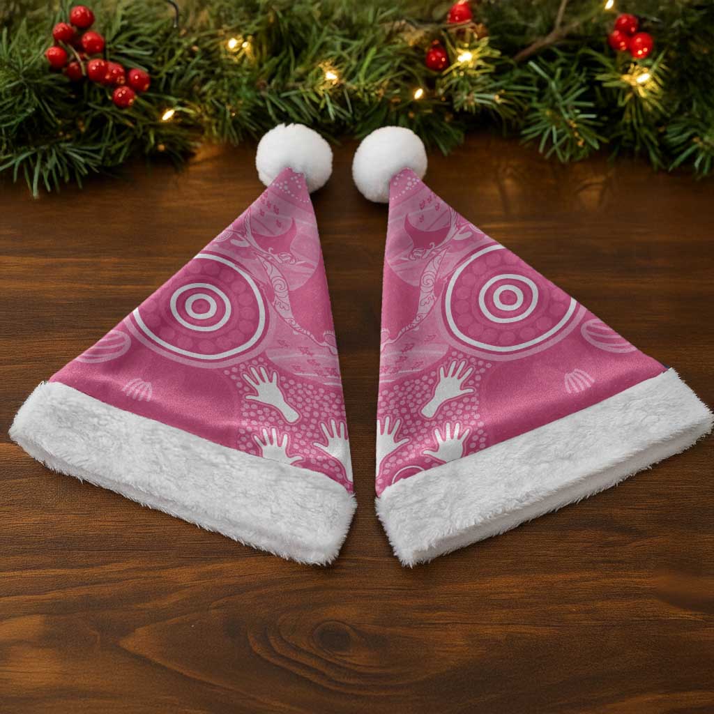 Australia Breast Cancer Awareness Christmas Santa Hat Pink Ribbon Manta Ray Aboriginal Art - Aussie Hoodie