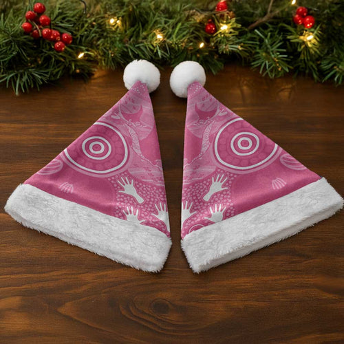 Australia Breast Cancer Awareness Christmas Santa Hat Pink Ribbon Manta Ray Aboriginal Art - Aussie Hoodie