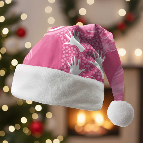 Australia Breast Cancer Awareness Christmas Santa Hat Pink Ribbon Manta Ray Aboriginal Art - Aussie Hoodie