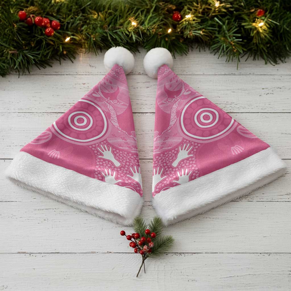 Australia Breast Cancer Awareness Christmas Santa Hat Pink Ribbon Manta Ray Aboriginal Art - Aussie Hoodie
