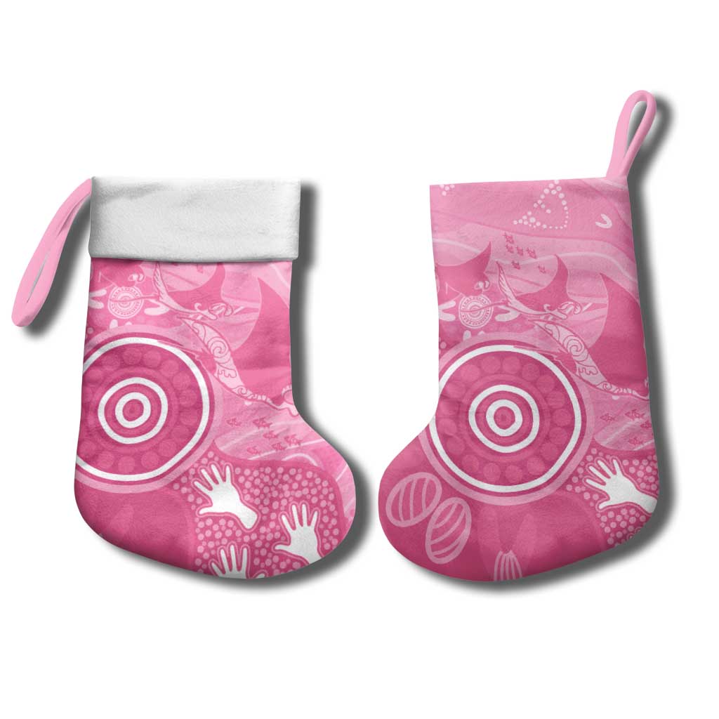 Australia Breast Cancer Awareness Christmas Stocking Pink Ribbon Manta Ray Aboriginal Art - Aussie Hoodie